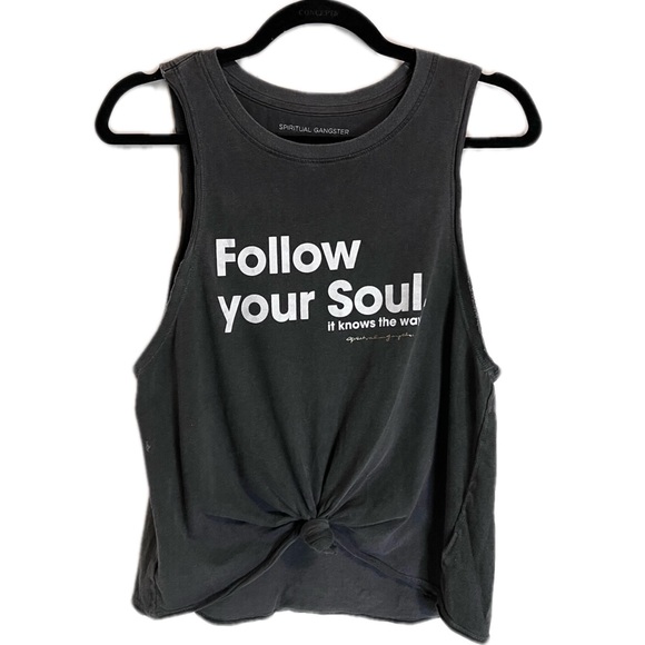 Spiritual Gangster Tops - Spiritual Gangster "Follow Your Soul It Knows The Way" Knot Front Tank Top Small